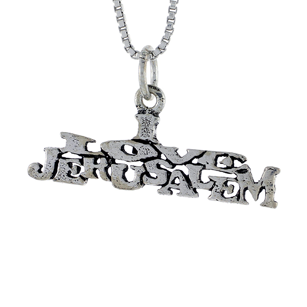 STERLING SILVER I LOVE JERUSALEM WORD NECKLACE ON AN 18 INCH BOX CHAIN