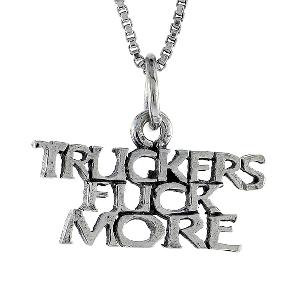 STERLING SILVER TRUCKERS F. MORE WORD NECKLACE ON AN 18 INCH BOX CHAIN