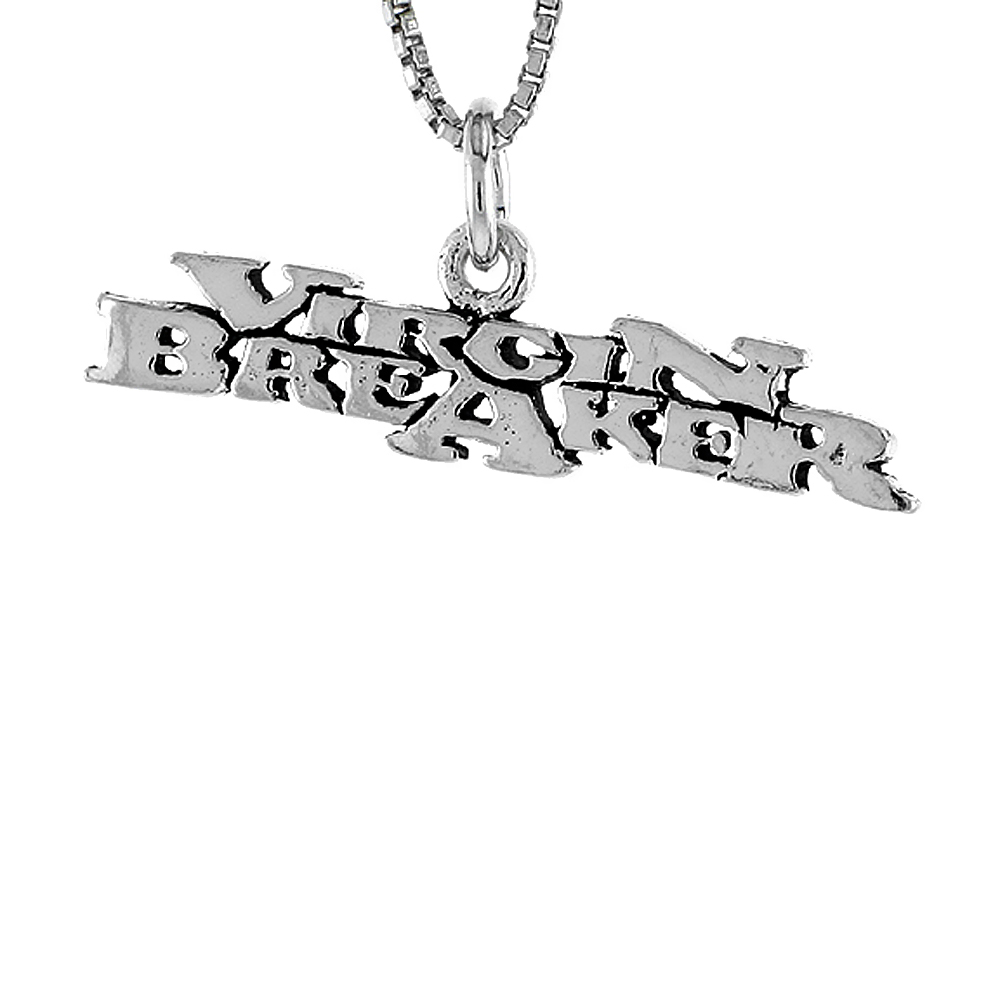 STERLING SILVER VIRGIN BREAKER WORD NECKLACE ON AN 18 INCH BOX CHAIN