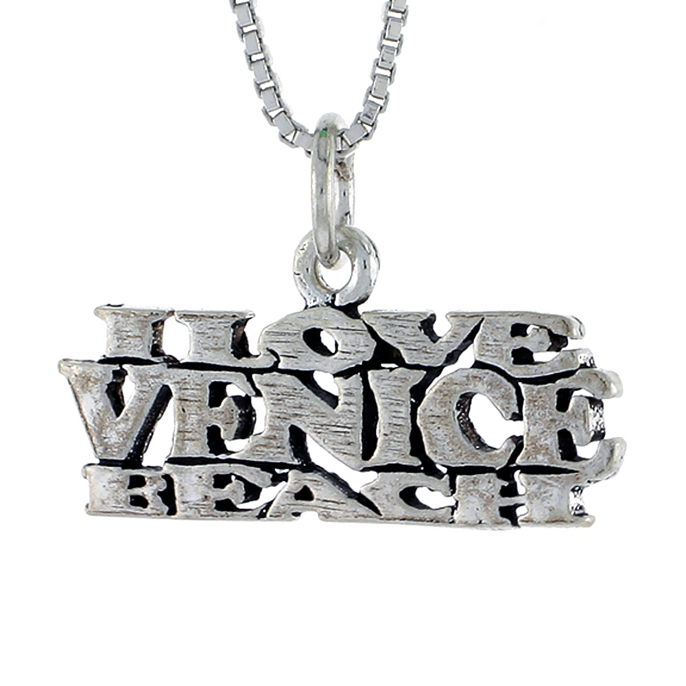 STERLING SILVER I LOVE VENICE BEACH WORD NECKLACE ON AN 18 INCH BOX CHAIN