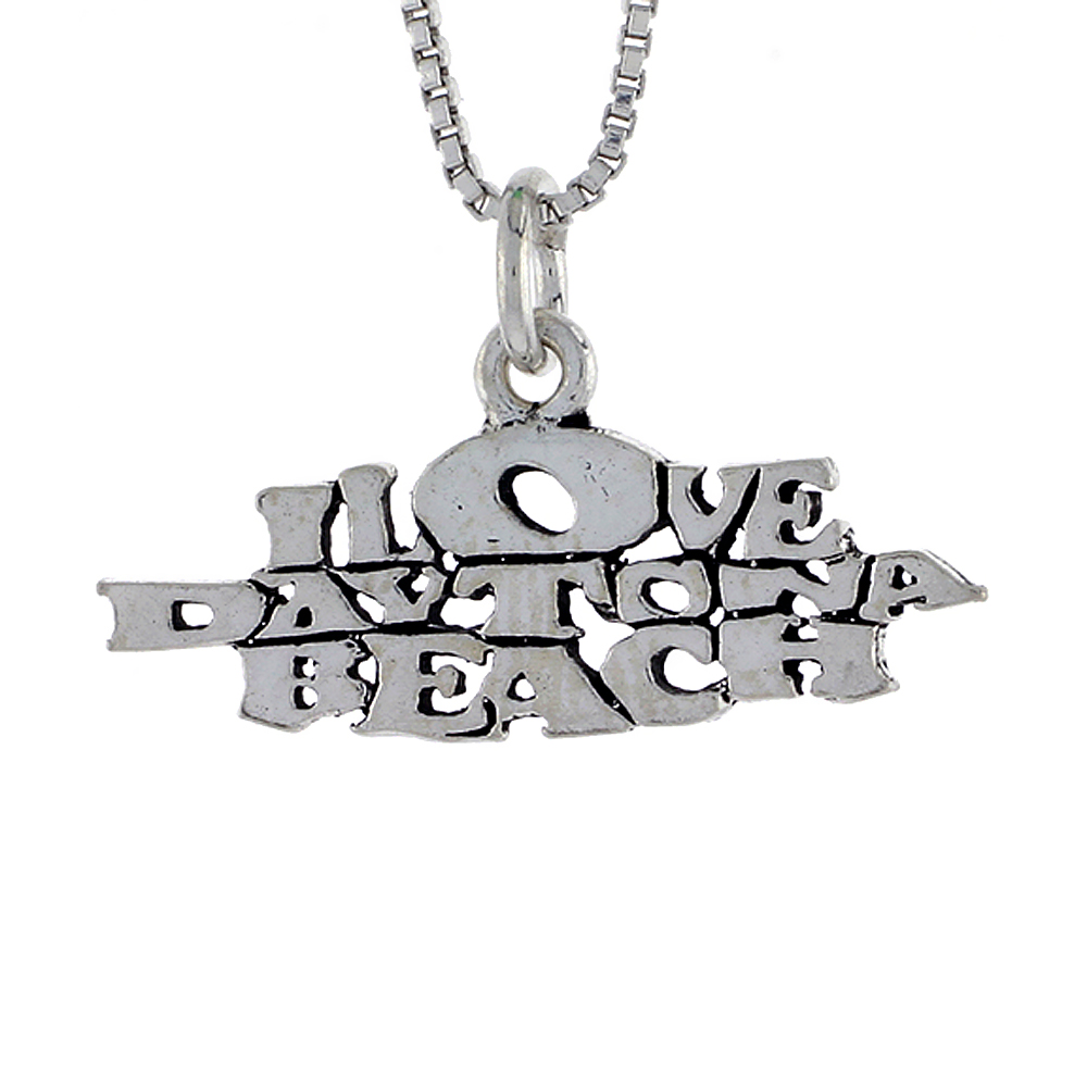 STERLING SILVER I LOVE DAYTONA BEACH WORD NECKLACE ON AN 18 INCH BOX CHAIN