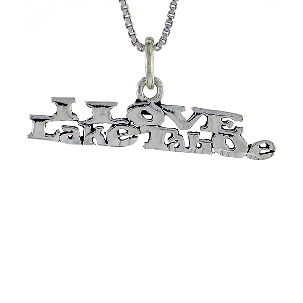 STERLING SILVER I LOVE LAKE TAHOE WORD NECKLACE ON AN 18 INCH BOX CHAIN