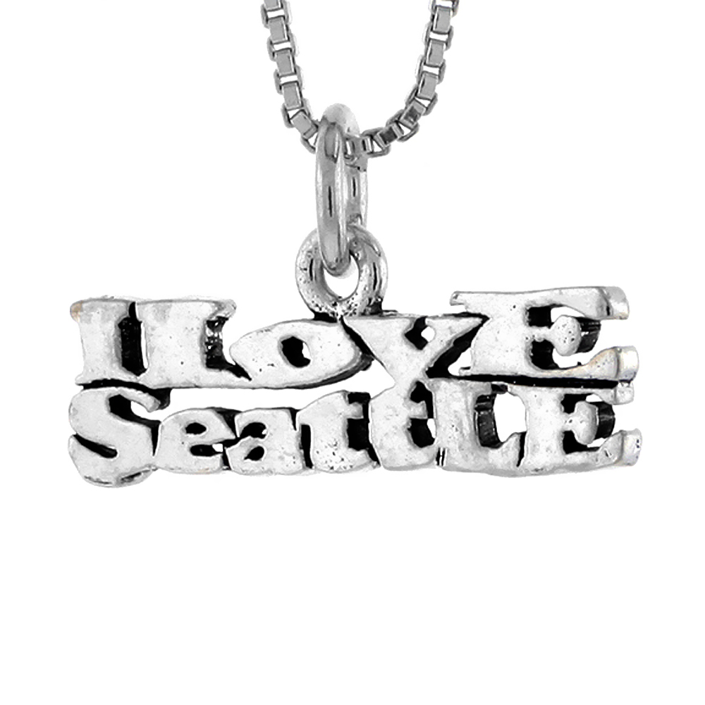 STERLING SILVER I LOVE SEATTLE WORD NECKLACE ON AN 18 INCH BOX CHAIN