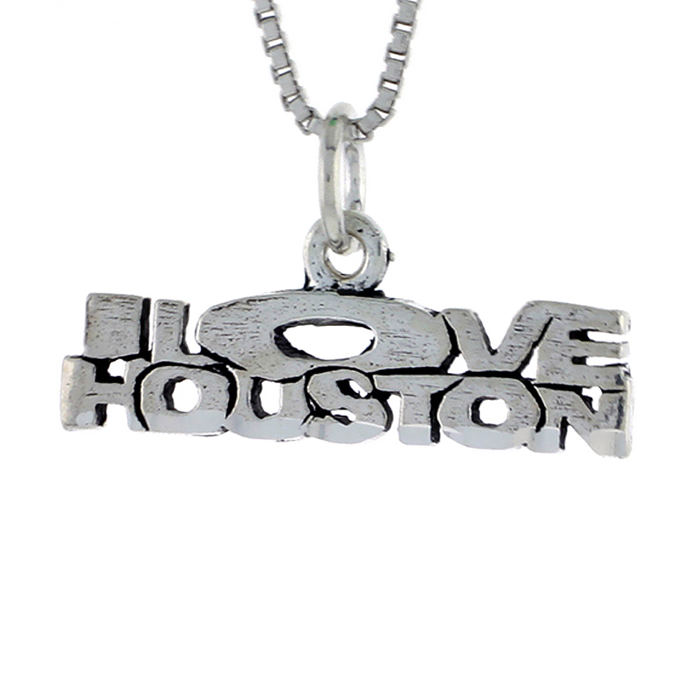 STERLING SILVER I LOVE HOUSTON WORD NECKLACE ON AN 18 INCH BOX CHAIN