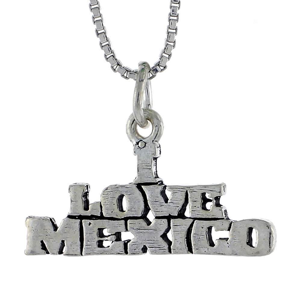 STERLING SILVER I LOVE MEXICO WORD NECKLACE ON AN 18 INCH BOX CHAIN