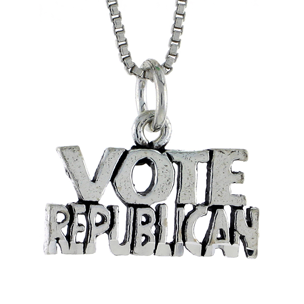 STERLING SILVER VOTE REPUBLICAN WORD NECKLACE ON AN 18 INCH BOX CHAIN