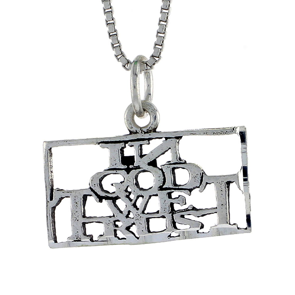 STERLING SILVER IN GOD WE TRUST WORD NECKLACE ON AN 18 INCH BOX CHAIN