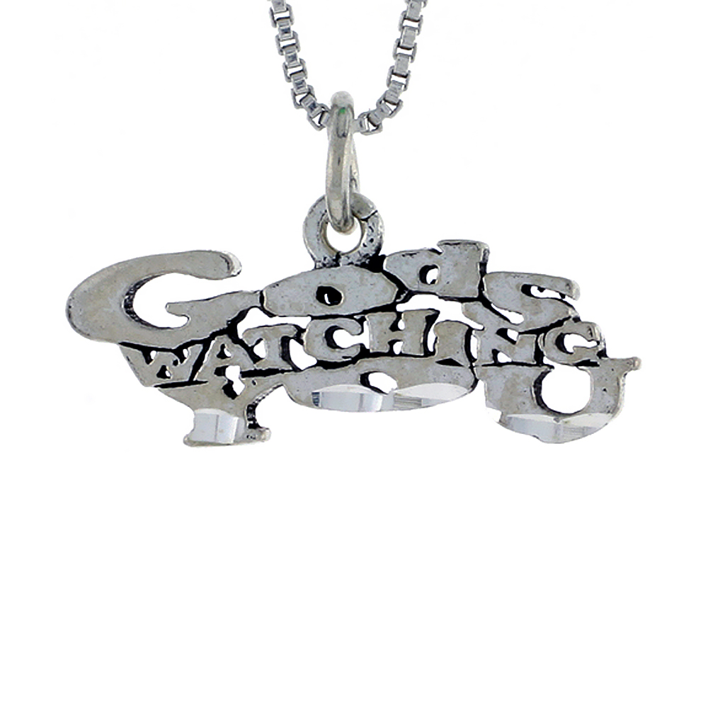 STERLING SILVER GOD'S WATCHING YOU WORD NECKLACE ON AN 18 INCH BOX CHAIN
