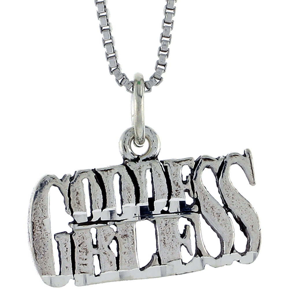 STERLING SILVER GODDESS BLESS WORD NECKLACE ON AN 18 INCH BOX CHAIN