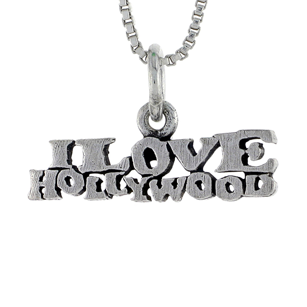 STERLING SILVER I LOVE HOLLYWOOD WORD NECKLACE ON AN 18 INCH BOX CHAIN