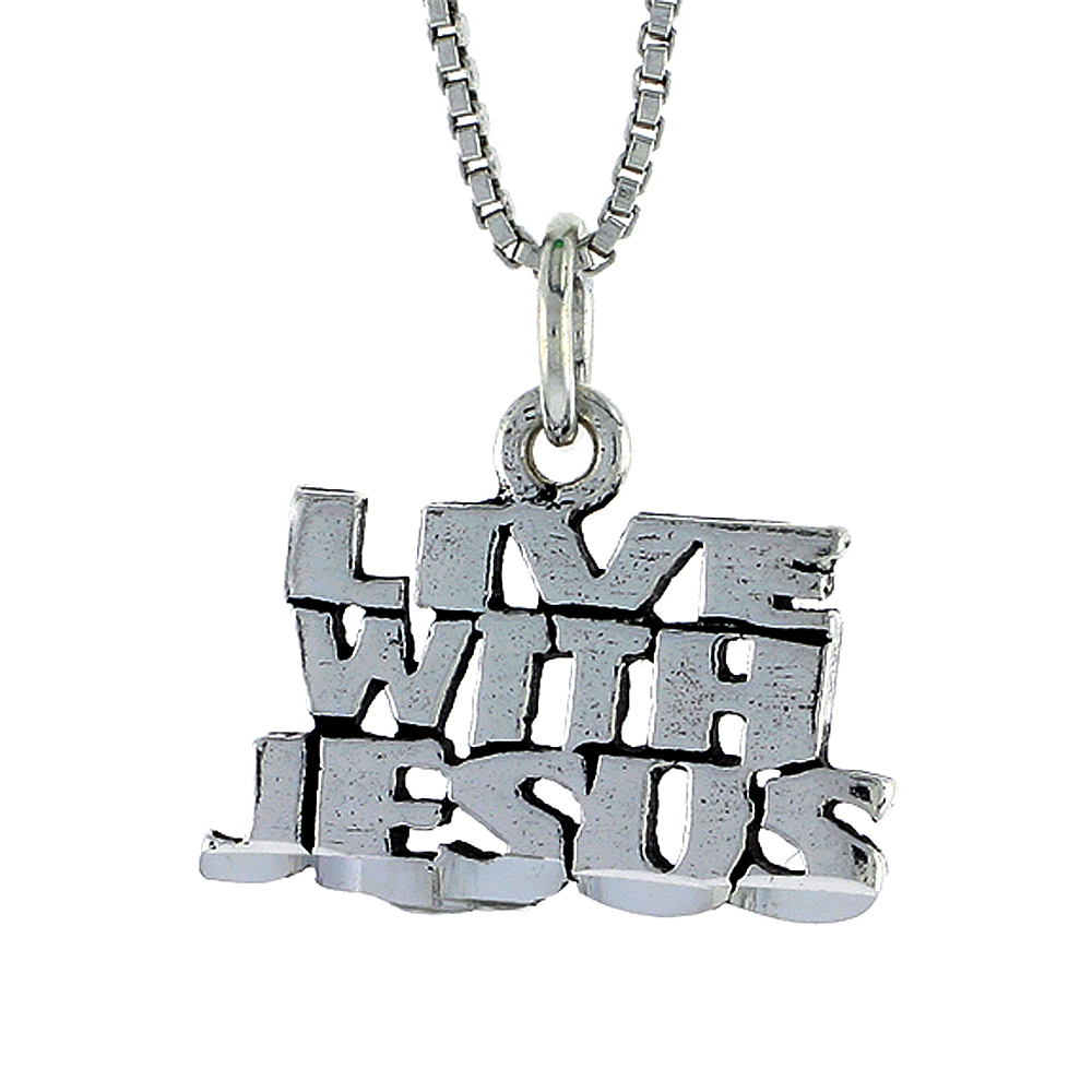 STERLING SILVER LIVE WITH JESUS WORD NECKLACE ON AN 18 INCH BOX CHAIN