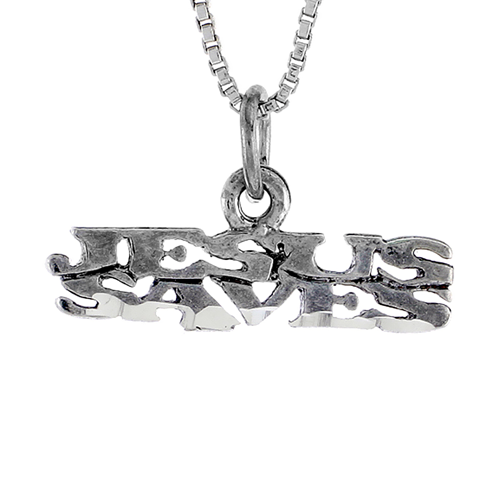 STERLING SILVER JESUS SAVES WORD NECKLACE ON AN 18 INCH BOX CHAIN