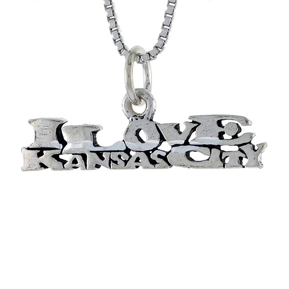 STERLING SILVER I LOVE KANSAS CITY WORD NECKLACE ON AN 18 INCH BOX CHAIN