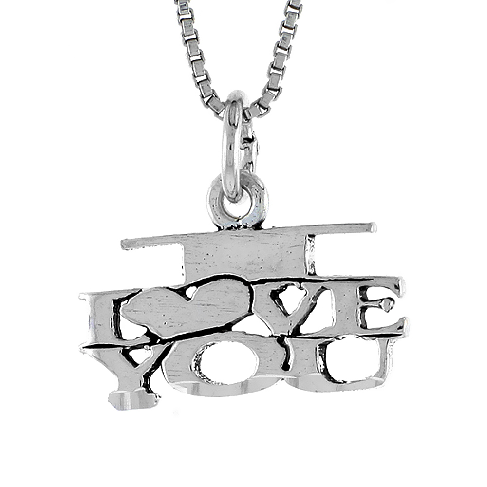 STERLING SILVER I LOVE YOU WORD NECKLACE ON AN 18 INCH BOX CHAIN