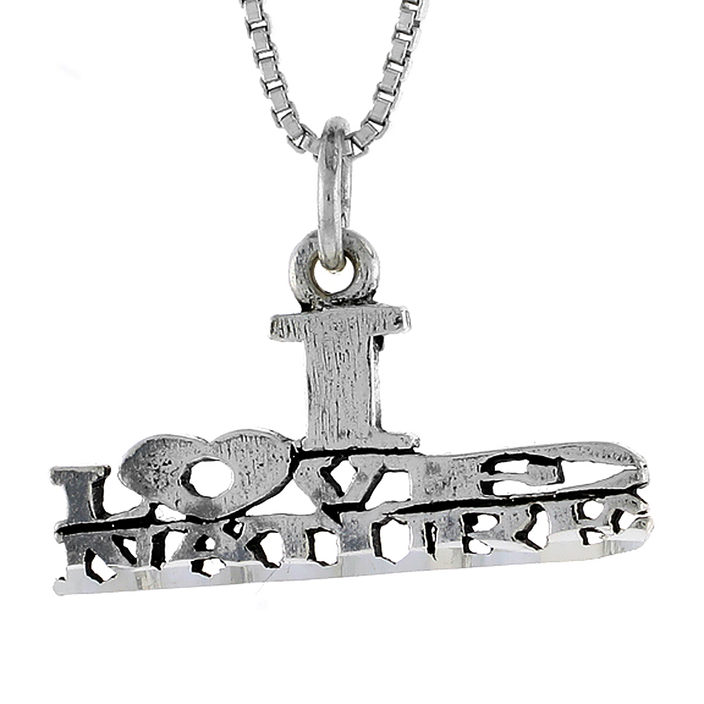 STERLING SILVER I LOVE NATURE WORD NECKLACE ON AN 18 INCH BOX CHAIN