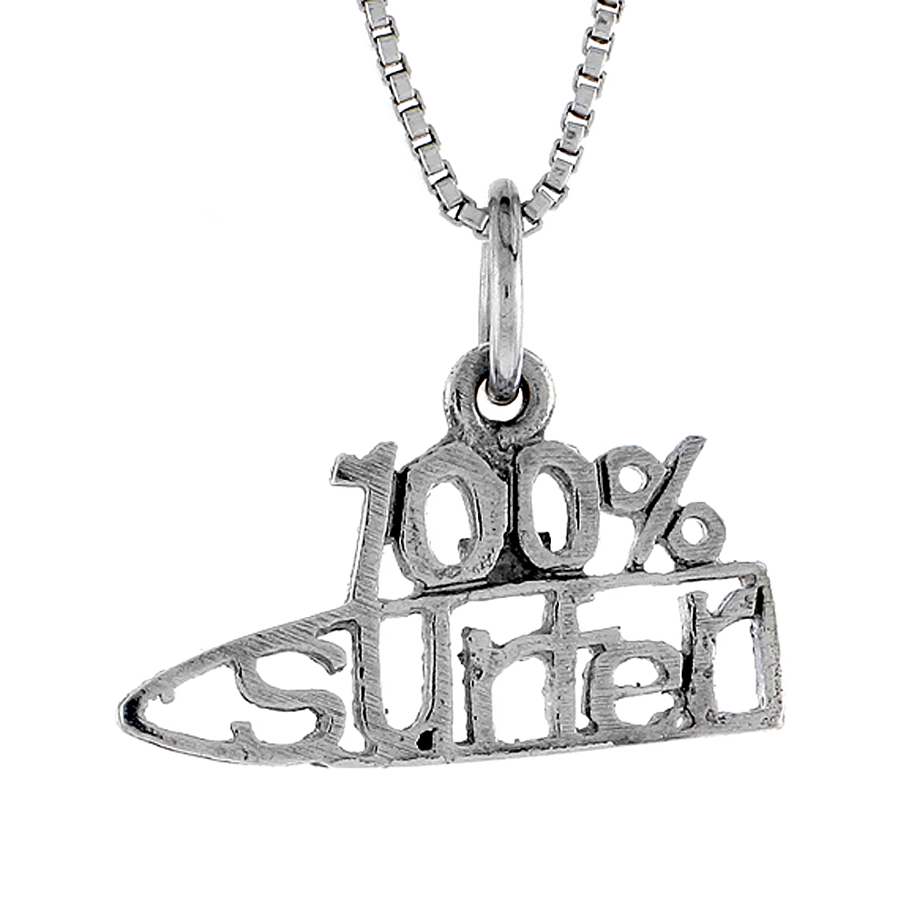 STERLING SILVER 100% SURFER WORD NECKLACE ON AN 18 INCH BOX CHAIN