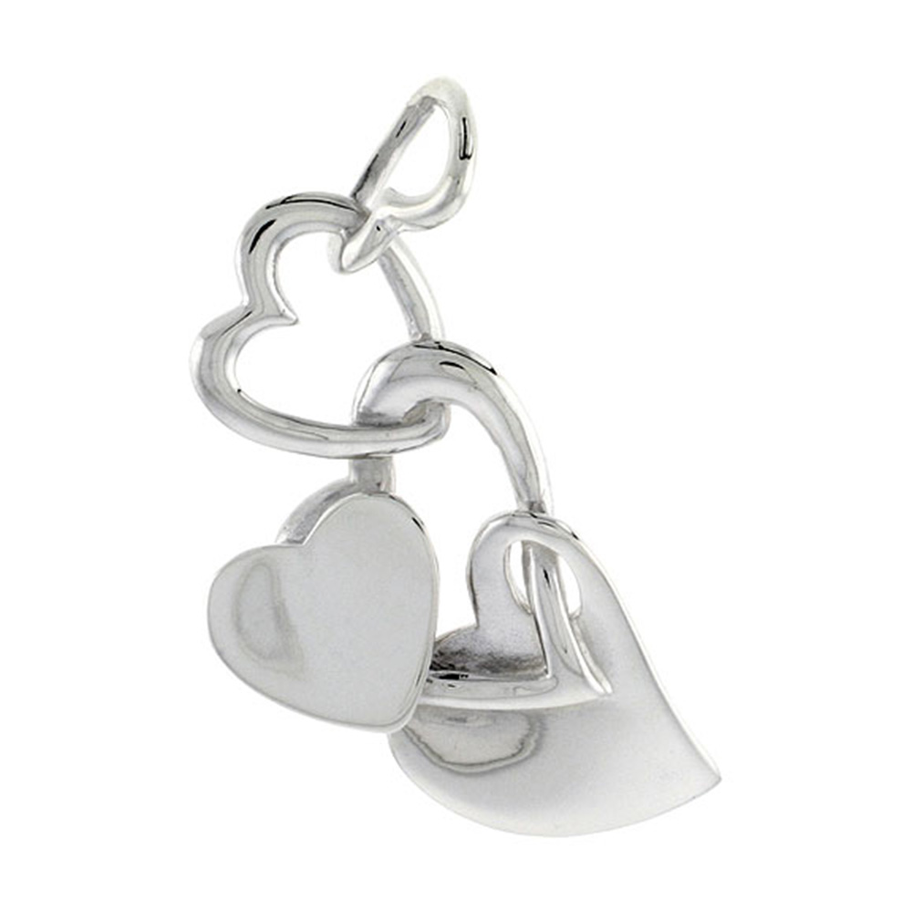STERLING SILVER HEART PENDANT, 1 1/2 INCH LONG