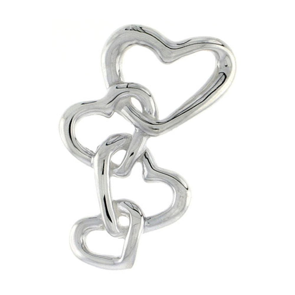 STERLING SILVER OVERLAPPING HEARTS PENDANT, 7/8 INCH LONG