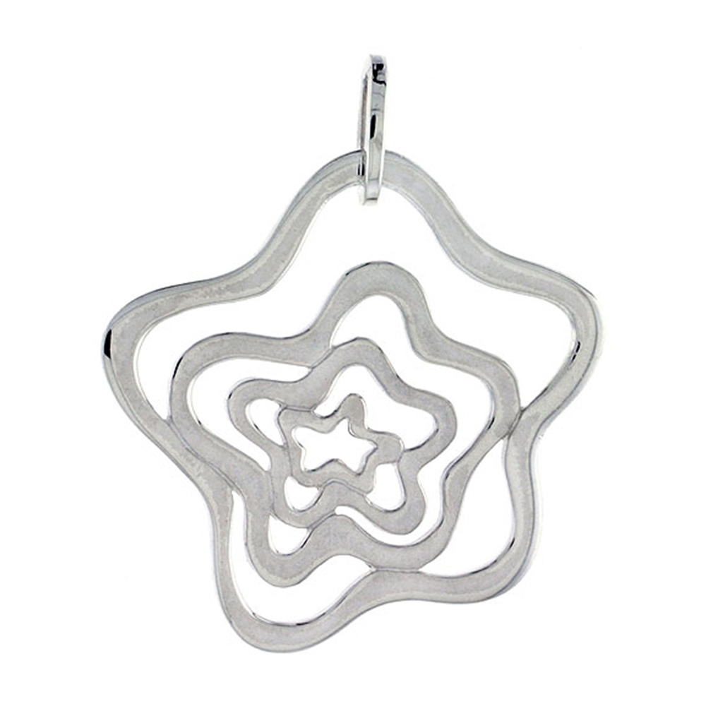 STERLING SILVER STAR PENDANT, 1 1/4 INCH LONG