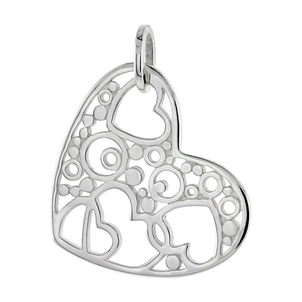 STERLING SILVER HEART PENDANT, 1 INCH LONG