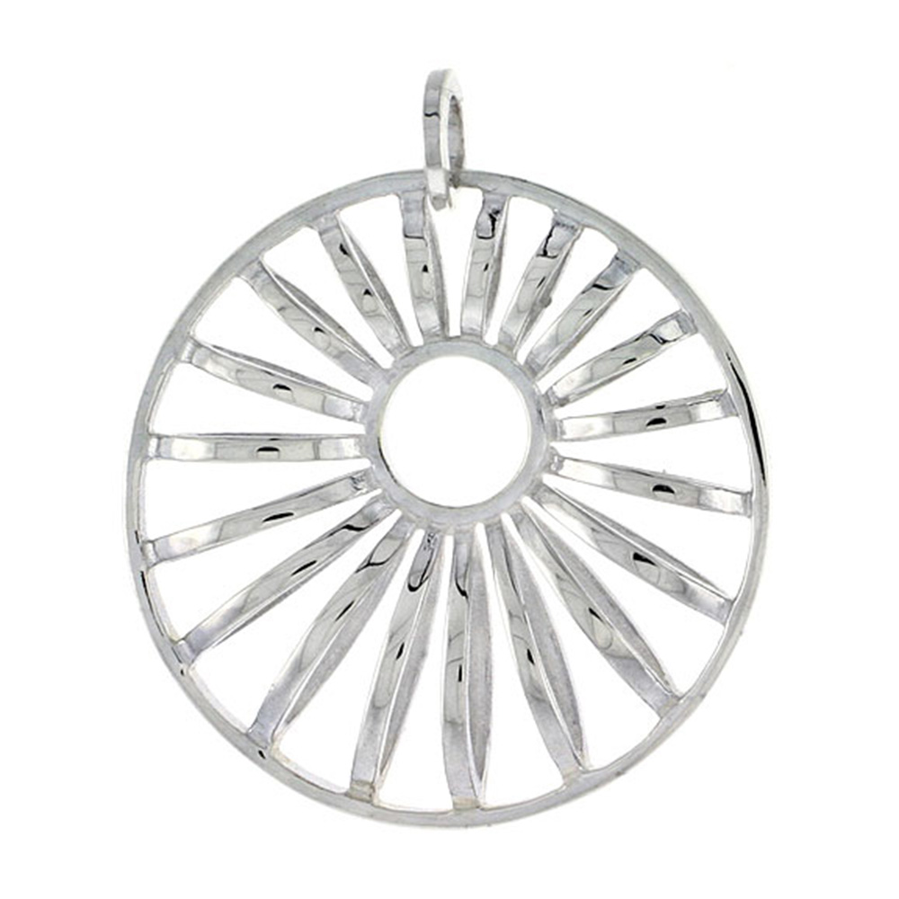 STERLING SILVER ROUND PENDANT, 1 1/4 INCH LONG