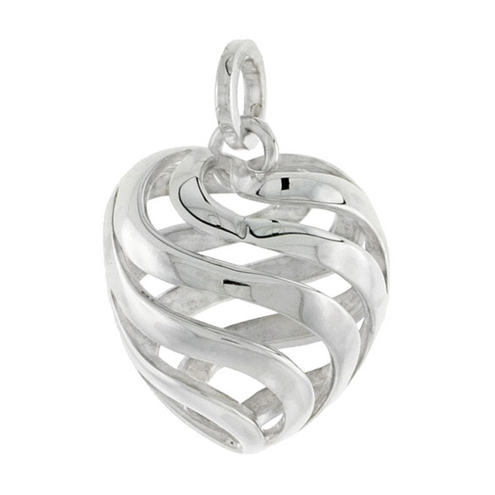 STERLING SILVER HEART PENDANT, 3/4 INCH LONG