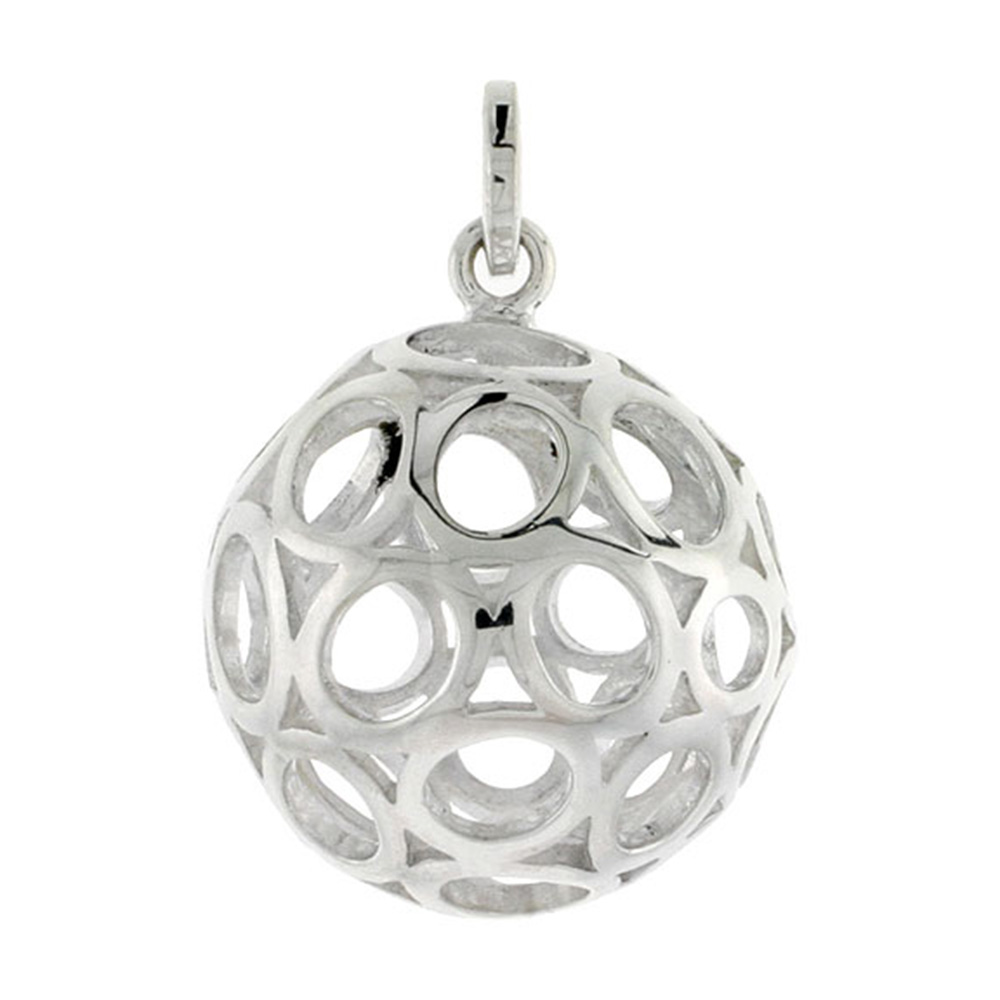 STERLING SILVER BALL PENDANT, 7/8 INCH LONG