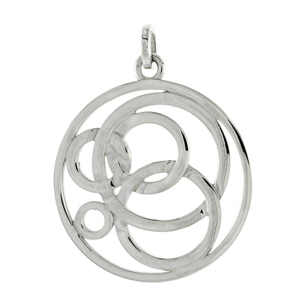 STERLING SILVER ROUND PENDANT, 1 1/4 INCH LONG