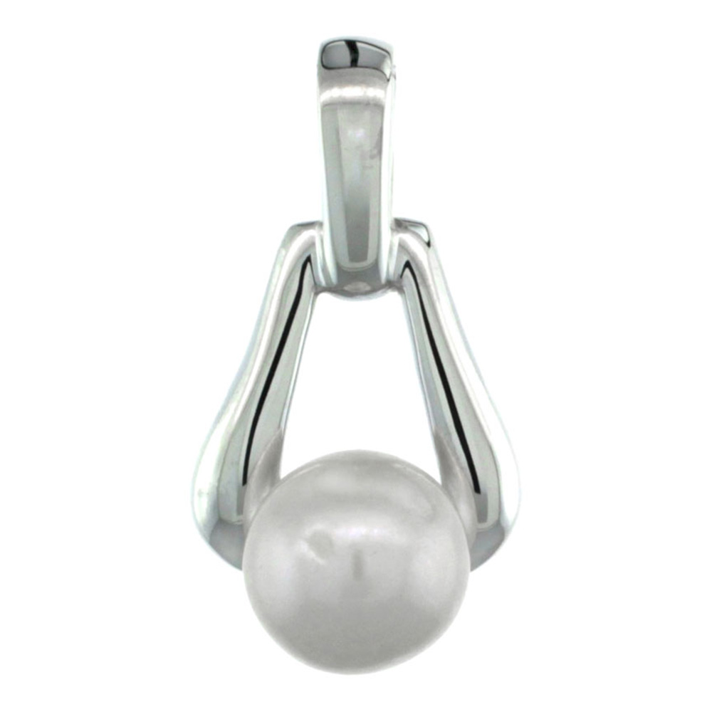STERLING SILVER PEARL ON TRIANGULAR CUT OUT PENDANT 1/2 IN. (12 MM), HIGH POLISHED FINISH