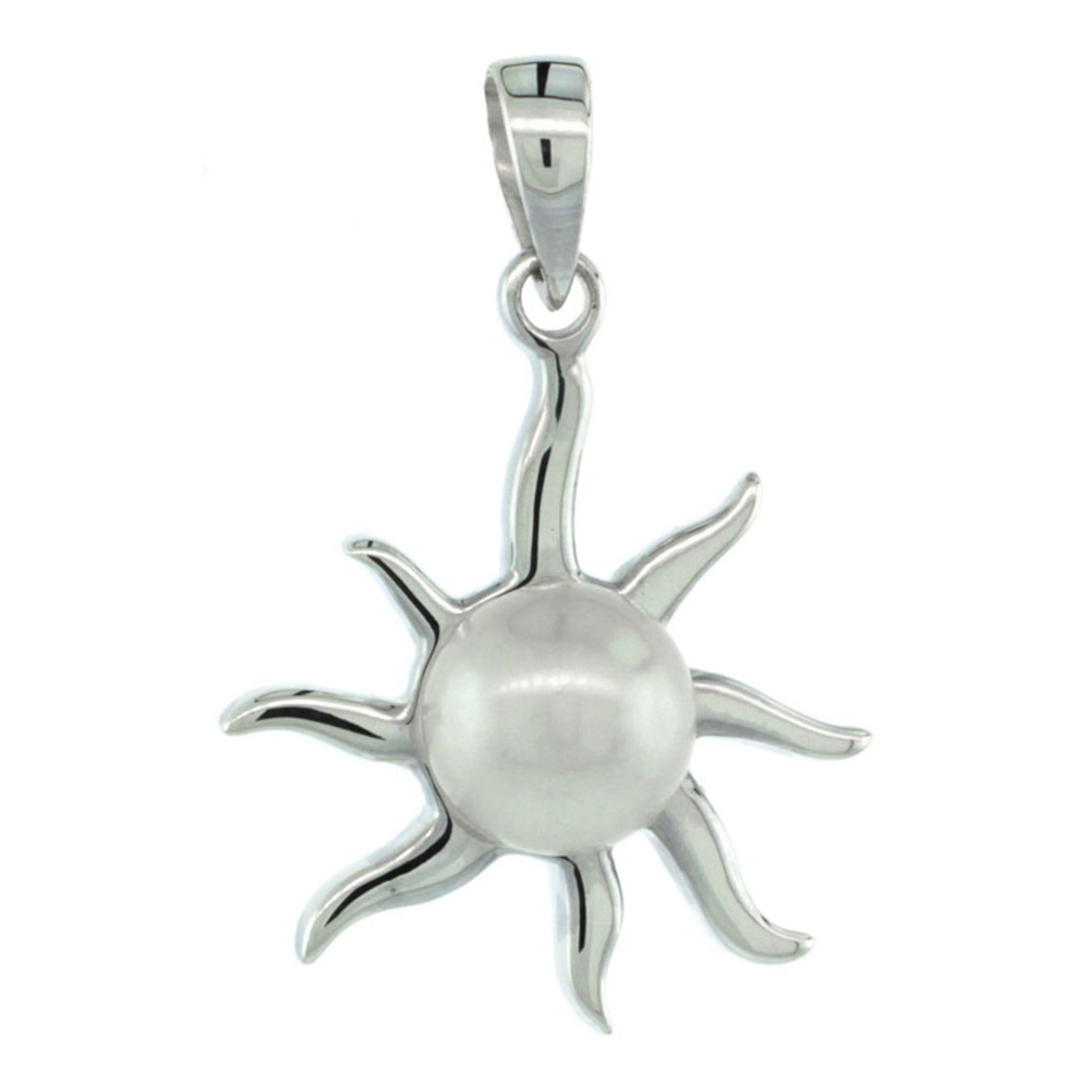 STERLING SILVER SUN RAYS PEARL PENDANT 7/8 IN. (22 MM), HIGH POLISHED FINISH