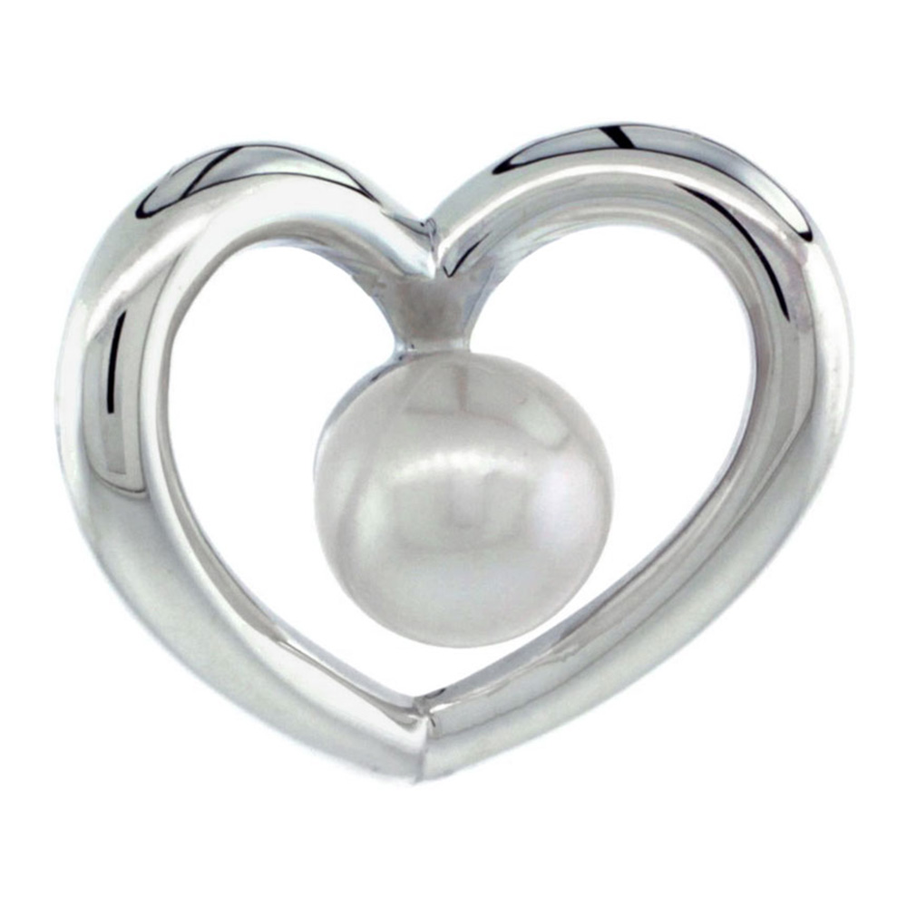 STERLING SILVER FLOATING HEART PEARL PENDANT 11/16 IN. (18 MM), HIGH POLISHED FINISH