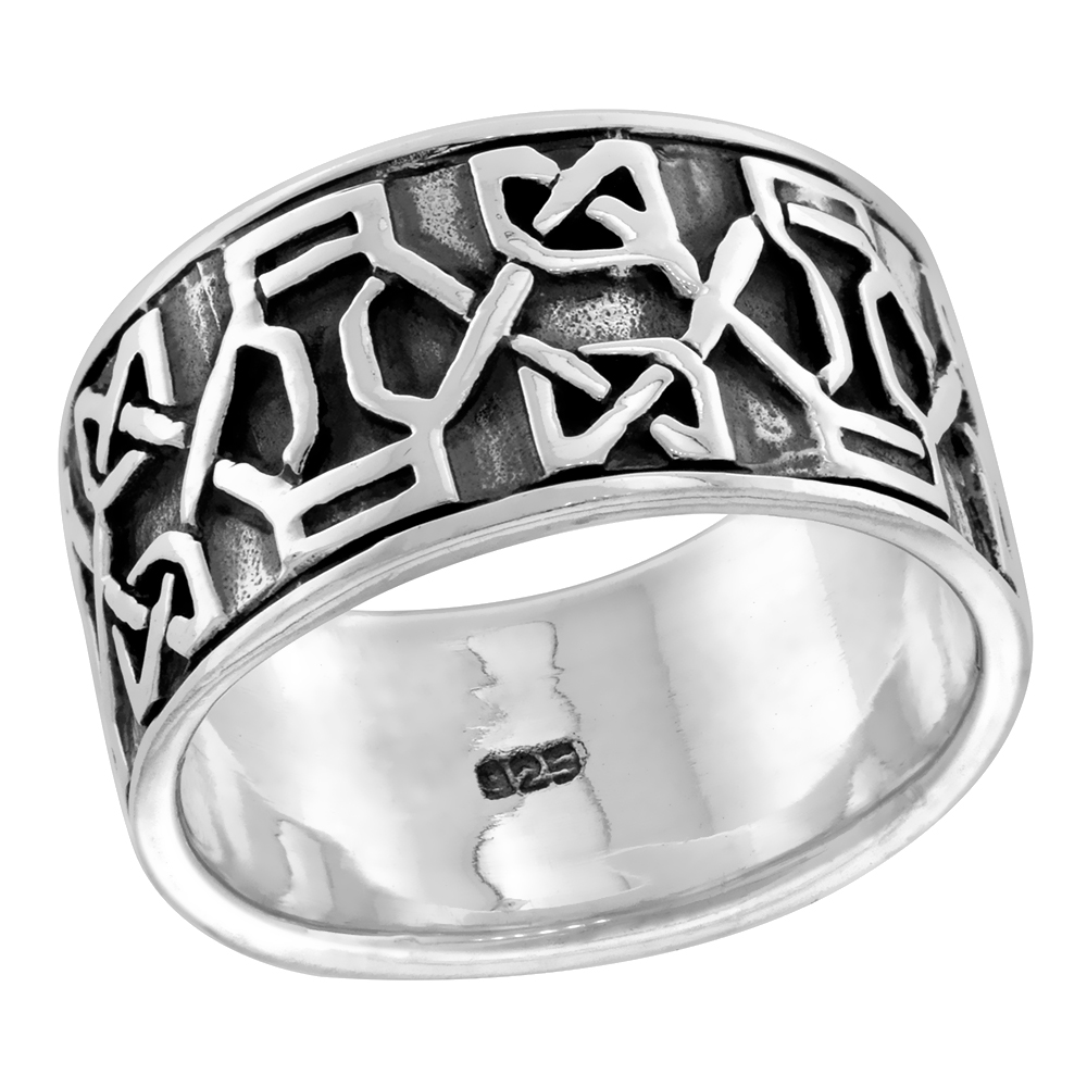 Sterling Silver Dara Celtic Knot Ring Large Wedding Band Thumb Ring 7/16 inch wide, sizes 9-14