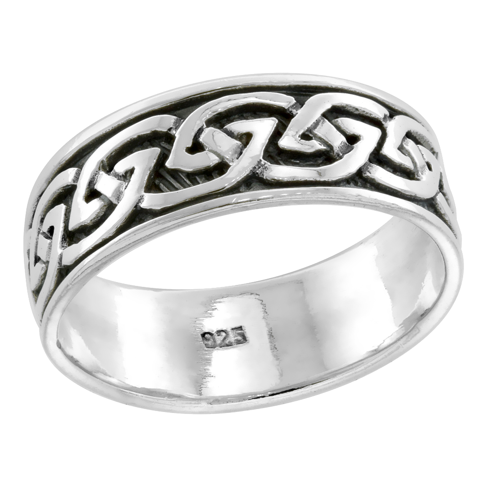 STERLING SILVER CELTIC KNOT RING WEDDING BAND THUMB RING 5/16 INCH WIDE, SIZES 9-14