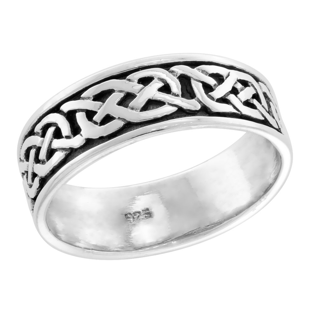 STERLING SILVER CELTIC KNOT RING WEDDING BAND THUMB RING 1/4 INCH WIDE, SIZES 9-14