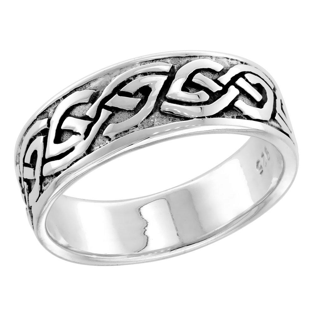 Sterling Silver Celtic Knot Ring Wedding Band Thumb Ring 5/16 inch wide, sizes 9-14