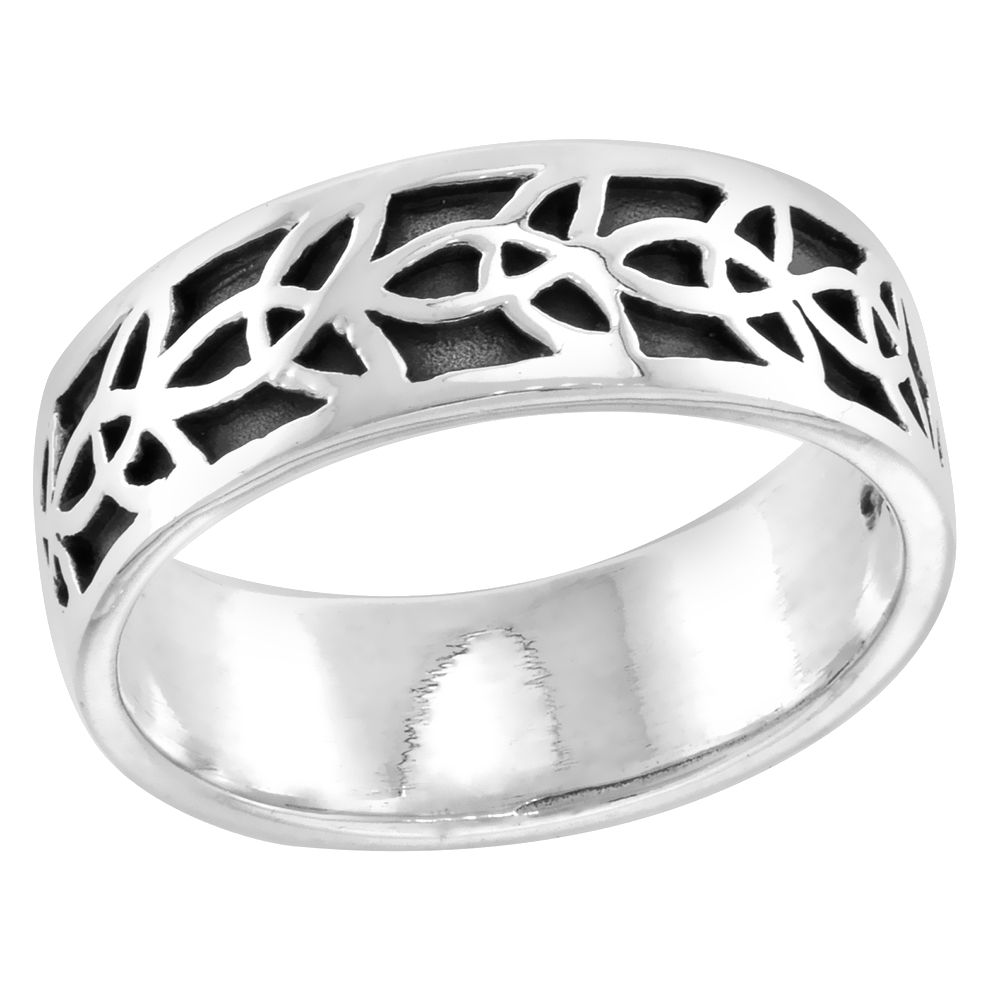 7mm Sterling Silver Celtic Trinity Knot Triquetra Wedding Band Ring for Men 1/4 inch wide sizes 9-14