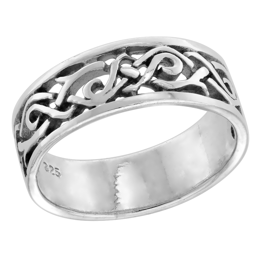 Sterling Silver Celtic Swirl Braid Ring flat 5/16 inch wide, sizes 9-14