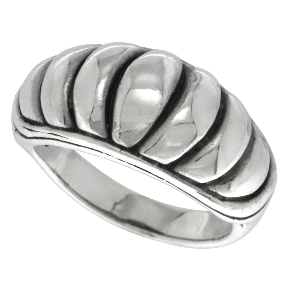 STERLING SILVER SCALLOPED DOMED RING 1/2 INCH WIDE SIZES 5 - 13