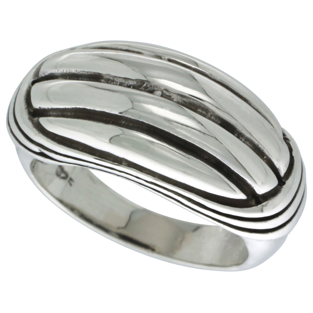 STERLING SILVER SCALLOPED DOME RING 1/2 INCH WIDE SIZES 5 - 11