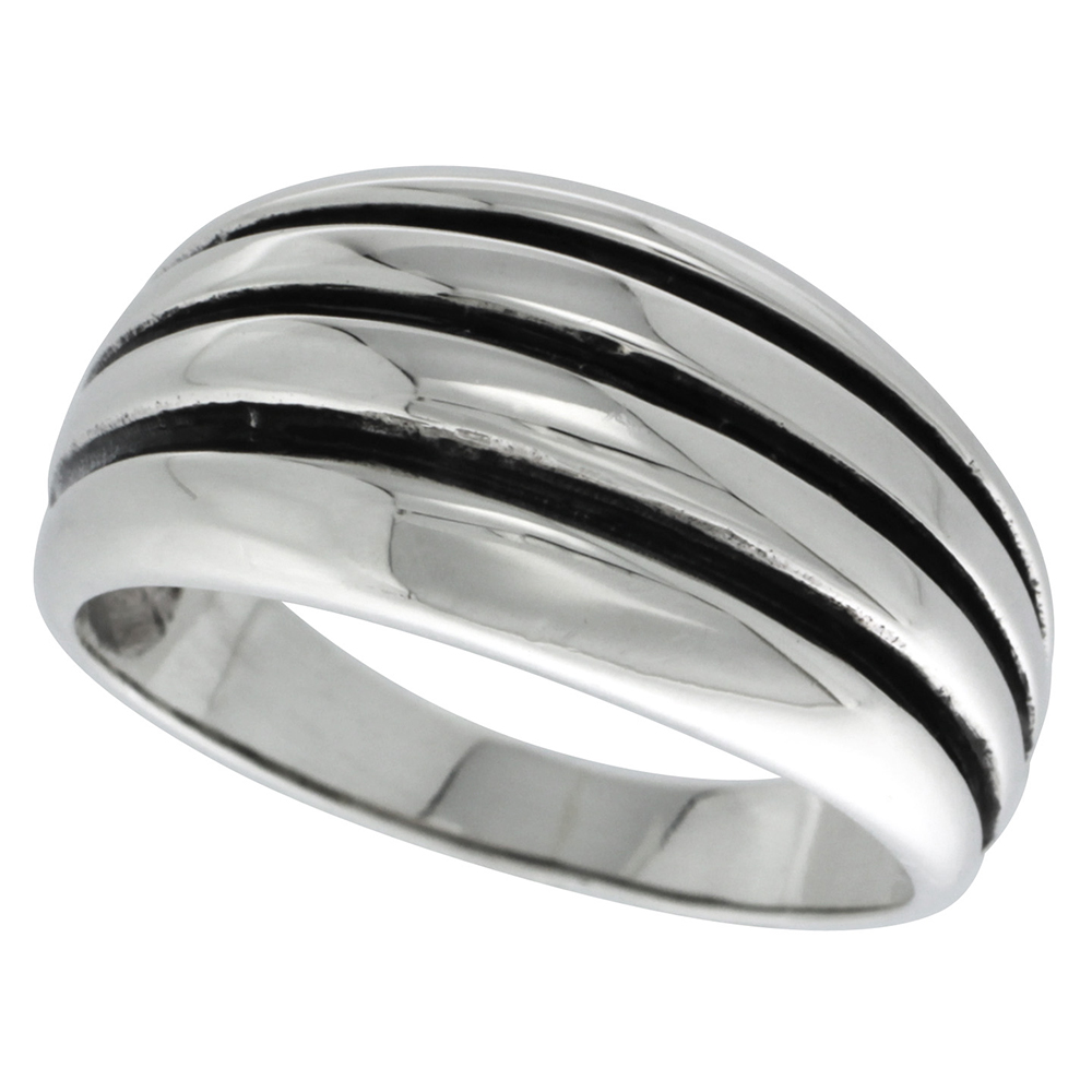 STERLING SILVER SCALLOPED DOME RING 1/2 INCH WIDE SIZES 4 - 13