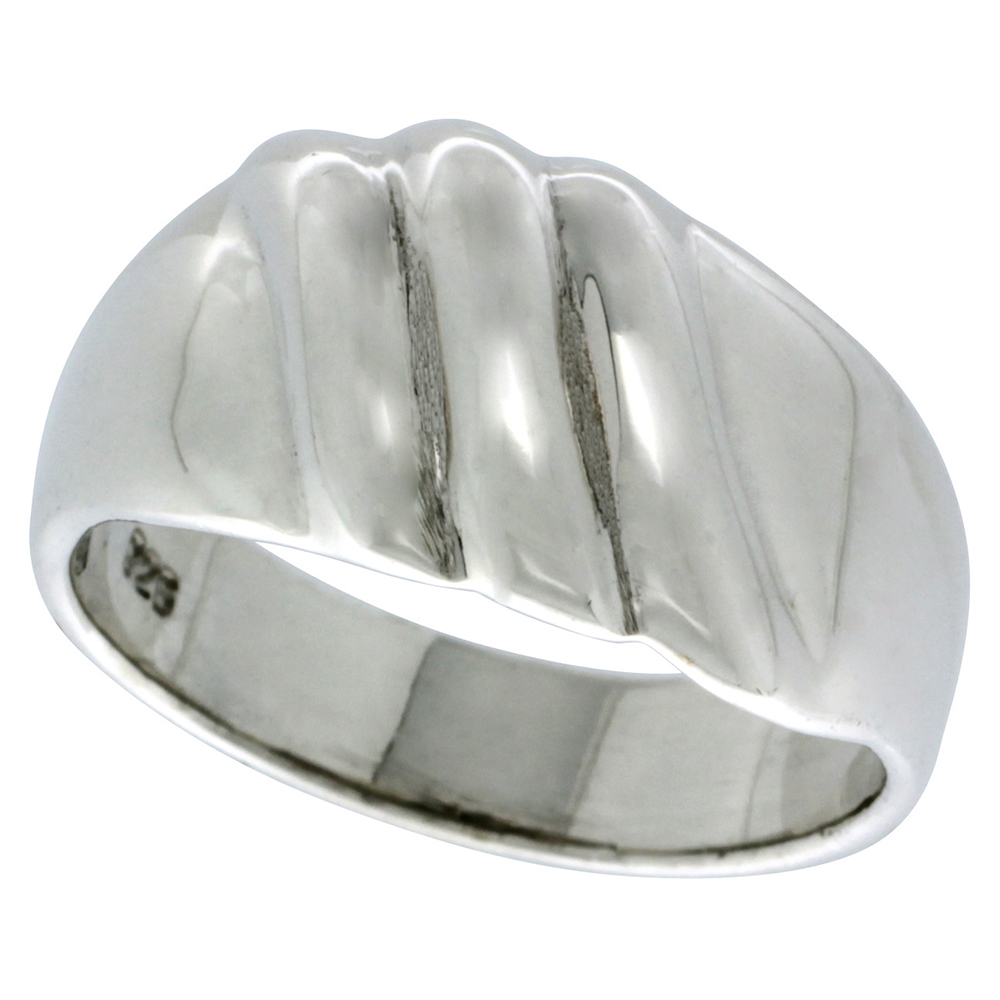 STERLING SILVER SCALLOPED DOME RING 7/16 INCH WIDE SIZES 6 - 13