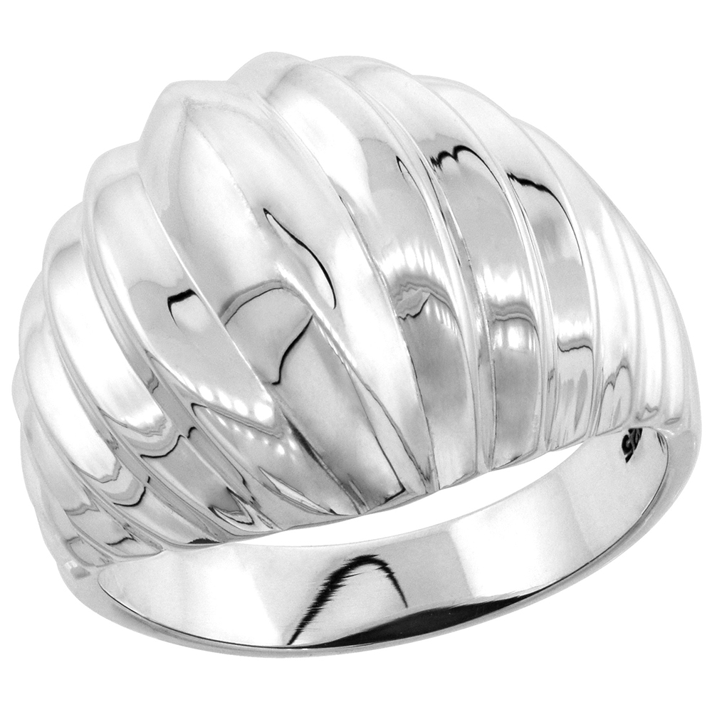 STERLING SILVER SCALLOPED HIGH DOME RING 5/8 INCH WIDE SIZES 6 - 14