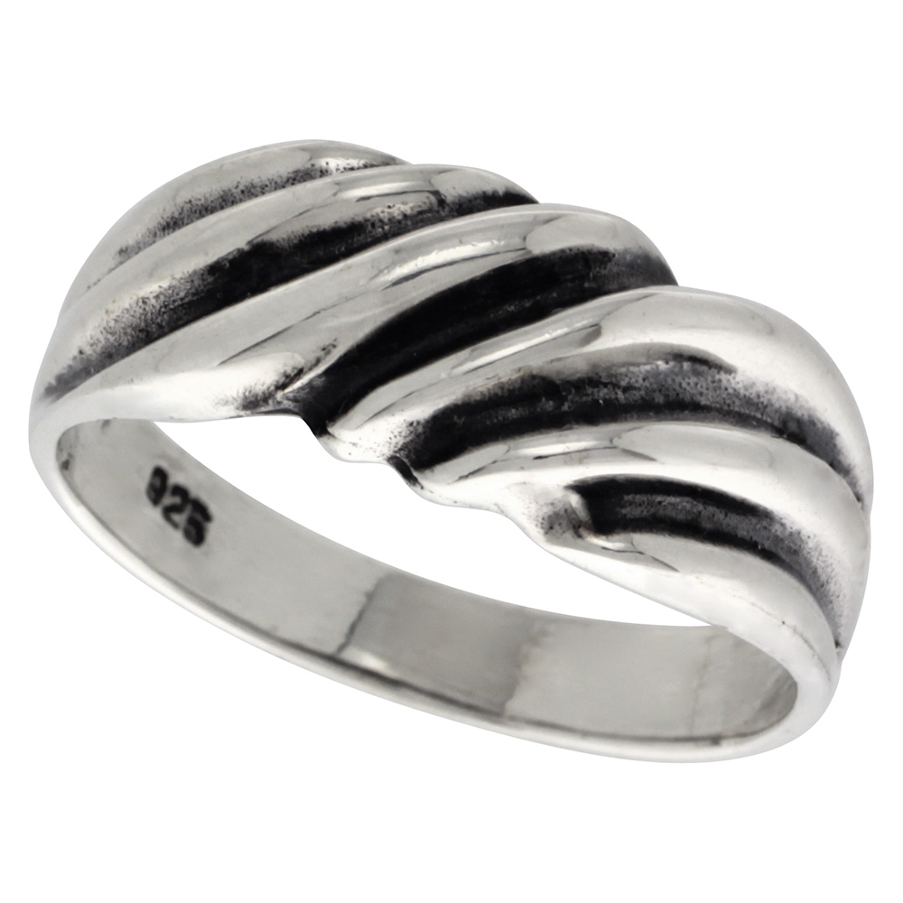 STERLING SILVER SCALLOPED DOME RING 3/8 INCH WIDE SIZES 4 - 14