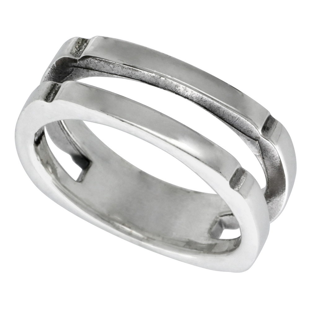 STERLING SILVER DOUBLE STACK RING 3/8 INCH WIDE SIZES 6 - 12