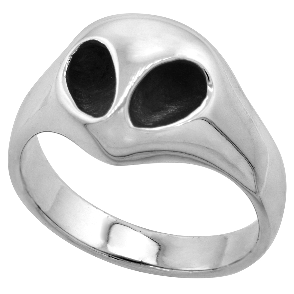 STERLING SILVER ALIEN RING FOR WOMEN AND MEN SOLID BACK FLAWLESS HIGH POLISHED 1/2 INCH WIDE SIZES 5 - 13