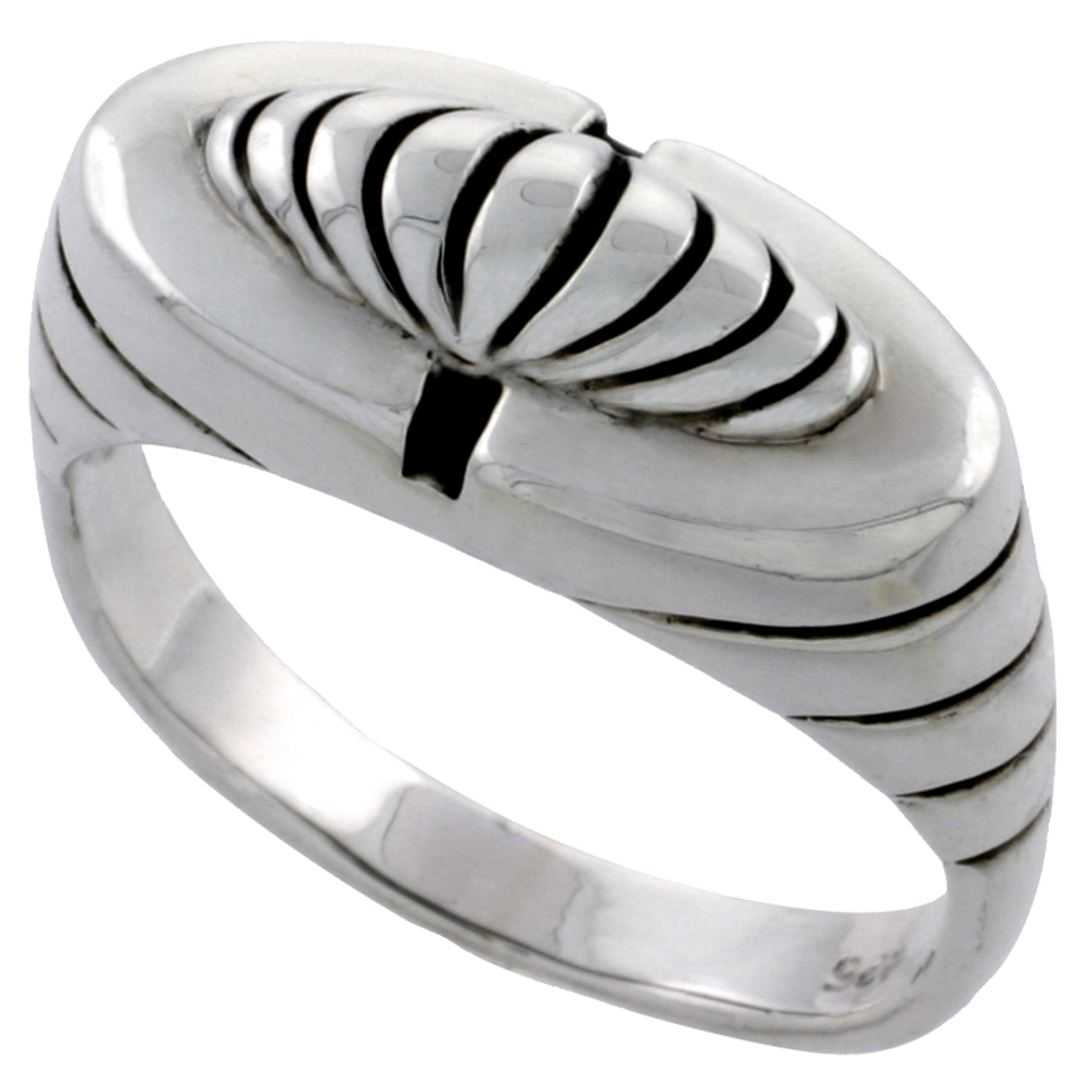 STERLING SILVER STRIPED DOME RING 3/8 INCH WIDE SIZES 4 - 14