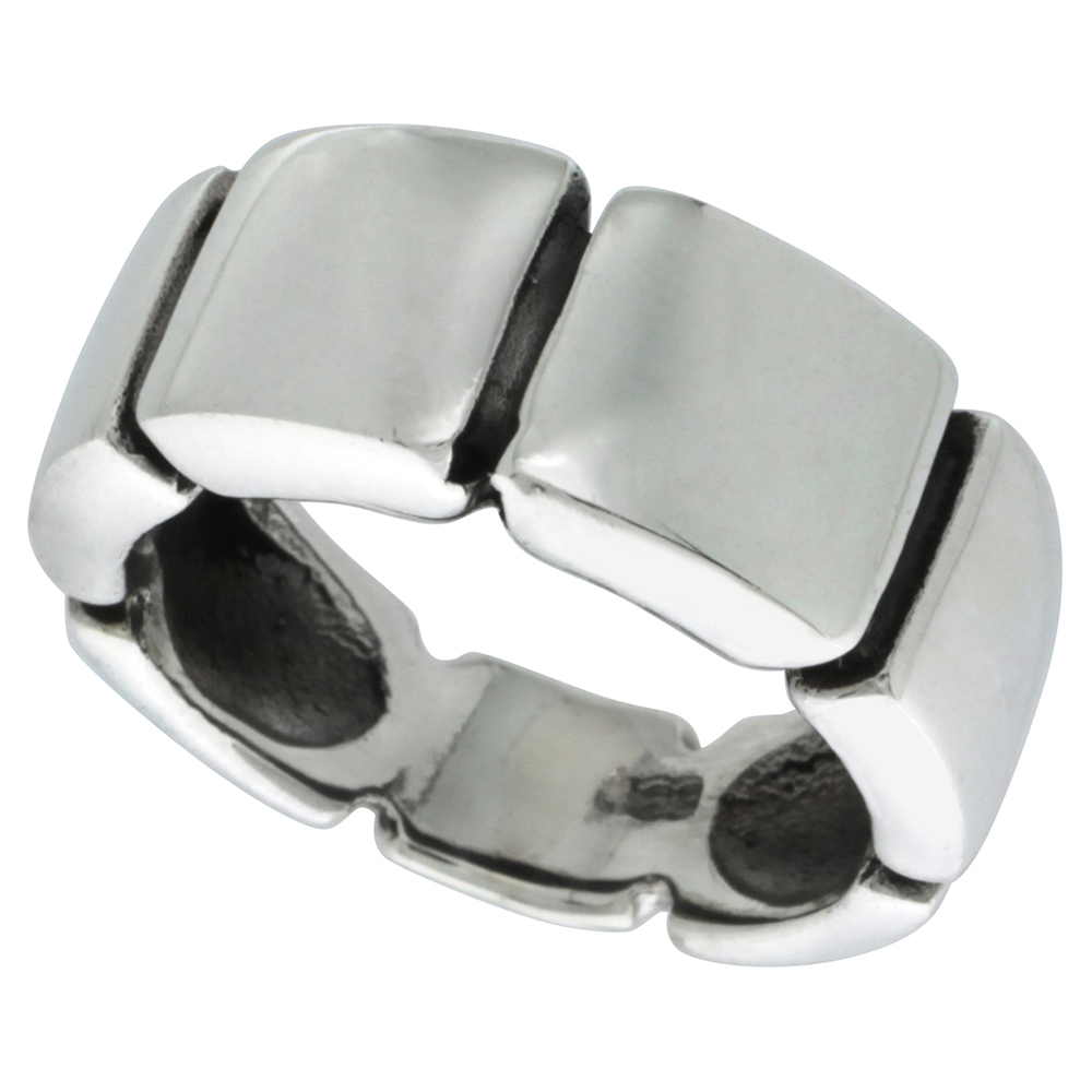 STERLING SILVER CUBE RING 3/8 INCH WIDE SIZES 6 - 13