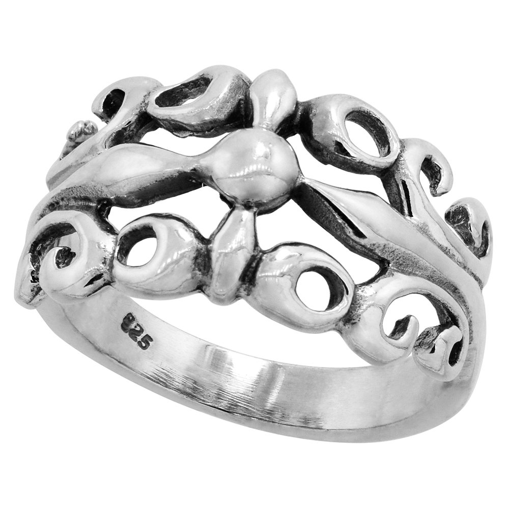 STERLING SILVER FLORAL VINE RING 7/16 INCH WIDE SIZES 5 - 10