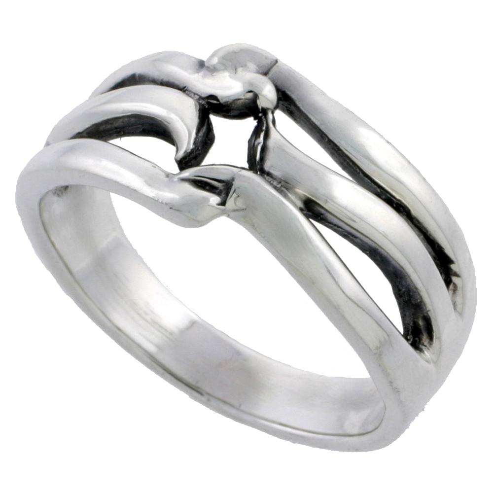STERLING SILVER WAVE RING 1/2 INCH WIDE SIZES 5 - 10