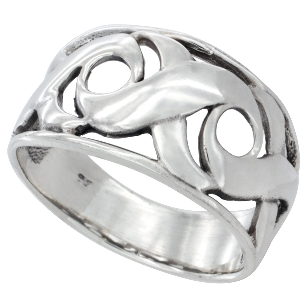 STERLING SILVER SWIRL RING 1/2 INCH WIDE SIZES 4 - 14